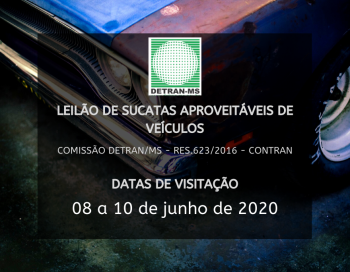  LEILÃO 202000000000212 DE SUCATAS APROVEITÁVEIS DE VEÍCULOS - DETRAN/MS - RES. 623/2016 - CONTRAN