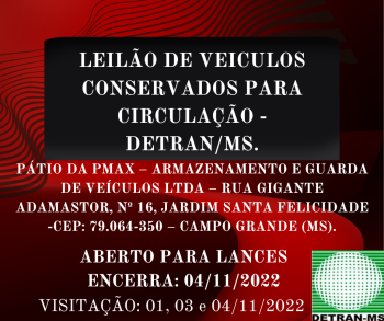 LEILÃO 2022000000154 DE VEÍCULOS CONSERVADOS PARA CIRCULAÇÃO - DETRAN/MS - RES. 623/2016 - CONTRAN