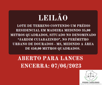 LOTE DE TERRENO CONTENDO UM PRÉDIO RESIDENCIAL EM MADEIRA MEDINDO 35,00 METROS QUADRADOS, SITUADO NO DENOMINADO “JARDIM CUIABAZINHO”, NO PERÍMETRO URBANO DE DOURADOS - MS, MEDINDO A ÁREA DE 450,00 METROS QUADRADOS.