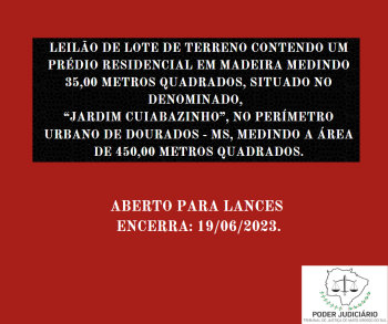 LOTE DE TERRENO CONTENDO UM PRÉDIO RESIDENCIAL EM MADEIRA MEDINDO 35,00 METROS QUADRADOS, SITUADO NO DENOMINADO “JARDIM CUIABAZINHO”, NO PERÍMETRO URBANO DE DOURADOS - MS, MEDINDO A ÁREA DE 450,00 METROS QUADRADOS.