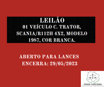 01 VEÍCULO C. TRATOR, SCANIA/R112H 4X2, MODELO 1987, COR BRANCA, SEM MOTOR, SEM BATERIA E SEM ALGUNS PNEUS, APRESENTANDO ESTADO DE CONSERVAÇÃO RUIM.