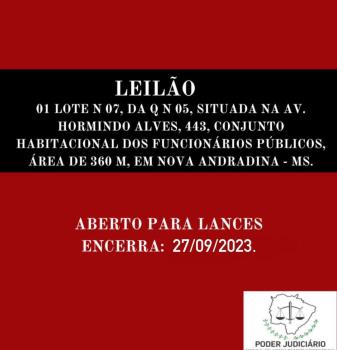 01 LOTE N 07, DA Q N 05, SITUADA NA AV. HORMINDO ALVES, 443, CONJUNTO HABITACIONAL DOS FUNCIONÁRIOS PÚBLICOS, ÁREA DE 360 M, EM NOVA ANDRADINA - MS.