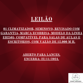 01 CLIMATIZADOR, SEMINOVO, REVISADO COM GARANTIA, MARCA ECOBRISA, MODELO DA LINHA EB2505, COMPATÍVEL PARA SALAS DE AULAS E ESCRITÓRIOS, COM VAZÃO DE 12.000 M H 