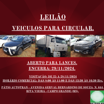 LEILÃO 2024000000665 DE VEÍCULOS USADOS DESTINADOS PARA CIRCULAÇÃO - DETRAN/MS - RES. 623/2016 - CONTRAN