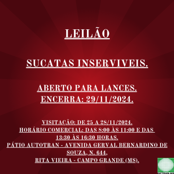 LEILÃO 2024000000681 DE SUCATAS INSERVIVEIS DE VEÍCULOS - DETRAN/MS - RES. 623/2016 - CONTRAN