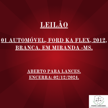01 AUTOMÓVEL, FORD KA FLEX, 2012, BRANCA. EM MIRANDA -MS
