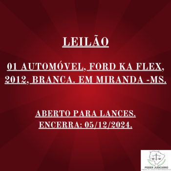 01 AUTOMÓVEL, FORD KA FLEX, 2012, BRANCA. EM MIRANDA -MS