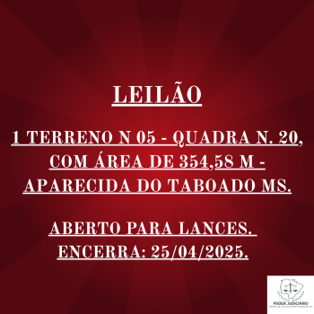1 TERRENO N 05 - QUADRA N. 20, COM ÁREA DE 354,58 M - APARECIDA DO TABOADO MS
