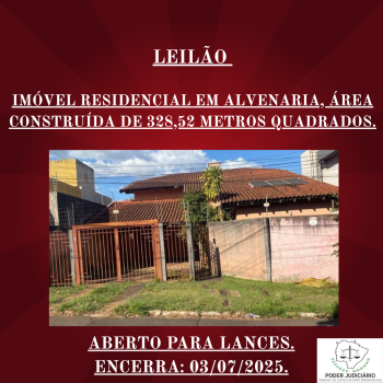IMÓVEL RESIDENCIAL EM ALVENARIA, ÁREA CONSTRUÍDA DE 328,52 METROS QUADRADOS
