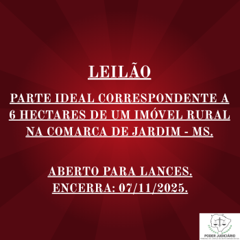 PARTE IDEAL CORRESPONDENTE A 6 HECTARES DE UM IMÓVEL RURAL NA COMARCA DE JARDIM - MS