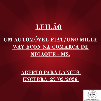 01 UM AUTOMÓVEL FIAT/UNO MILLE WAY ECON NA COMARCA DE NIOAQUE - MS