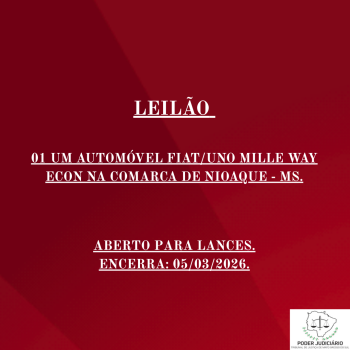 01 UM AUTOMÓVEL FIAT/UNO MILLE WAY ECON NA COMARCA DE NIOAQUE - MS