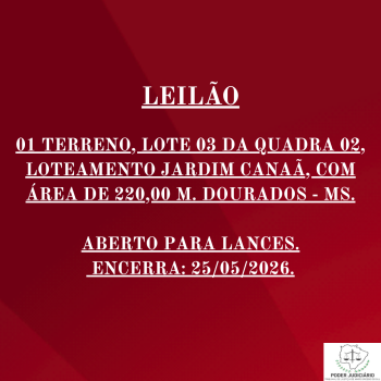 01 TERRENO, LOTE 03 DA QUADRA 02, LOTEAMENTO JARDIM CANAÃ, COM  ÁREA DE 220,00 M. DOURADOS - MS
