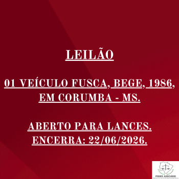01 VEÍCULO FUSCA, BEGE, 1986, EM CORUMBA - MS