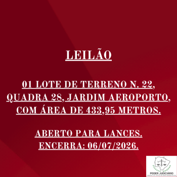 01 LOTE DE TERRENO N. 22, QUADRA 28, JARDIM AEROPORTO, COM ÁREA DE 433,95 METROS