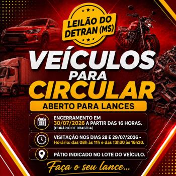 LEILÃO 2026000000424 DE VEÍCULOS USADOS DESTINADOS PARA CIRCULAÇÃO - DETRAN/MS - RES. 623/2016 - CONTRAN