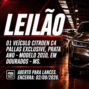 01 VEÍCULO CITROEN C4 PALLAS EXCLUSIVE, PRATA  ANO - MODELO 2010, EM DOURADOS - MS 